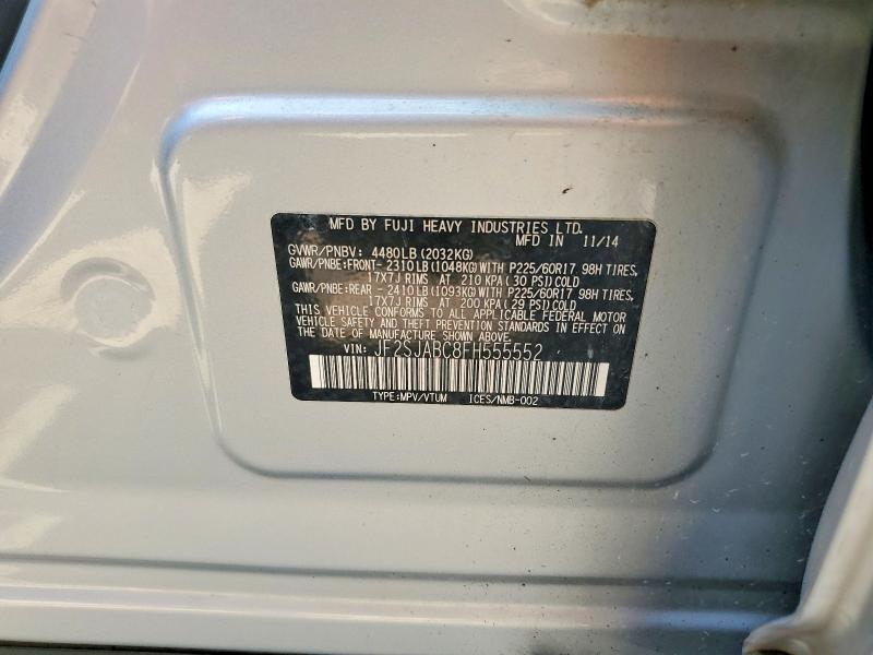 2015 Subaru Forester მანქანა იყიდება აუქციონზე, vin: JF2SJABC8FH555552, აუქციონის ნომერი: 61524826