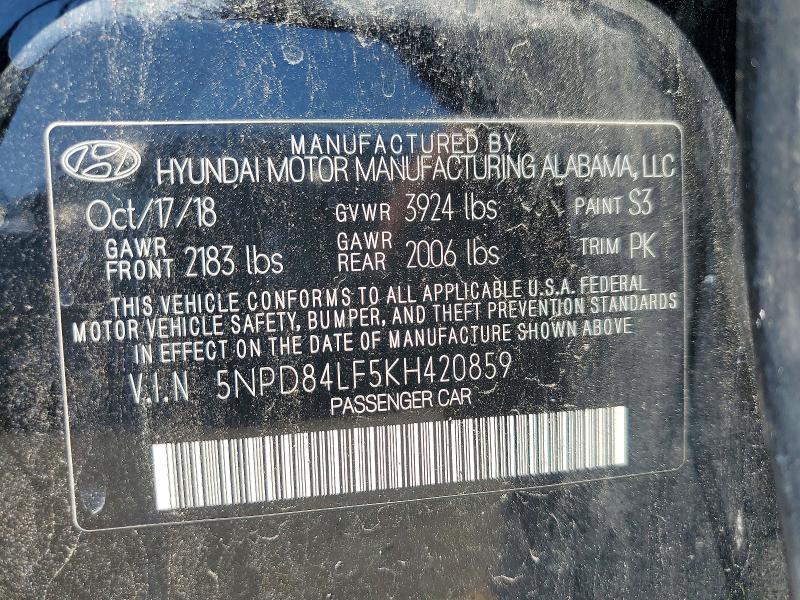 2019 Hyundai Elantra მანქანა იყიდება აუქციონზე, vin: 5NPD84LF5KH420859, აუქციონის ნომერი: 61691156