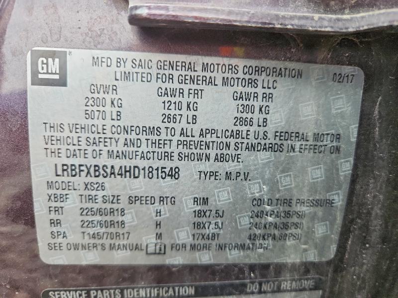 61733126 :رقم المزاد ، LRBFXBSA4HD181548 vin ، 2017 Buick Envision مزاد بيع