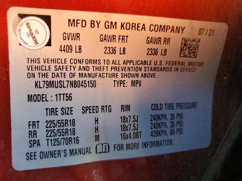 Aukcja sprzedaży 2022 Chevrolet Trailblazer, vin: KL79MUSL7NB045150, numer aukcji: 61635916