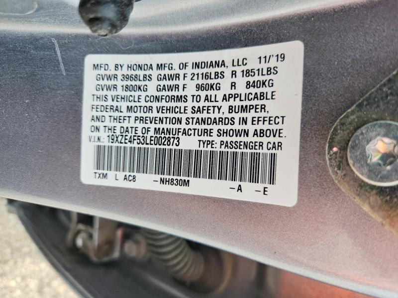 2020 Honda Insight მანქანა იყიდება აუქციონზე, vin: 19XZE4F53LE002873, აუქციონის ნომერი: 60706626