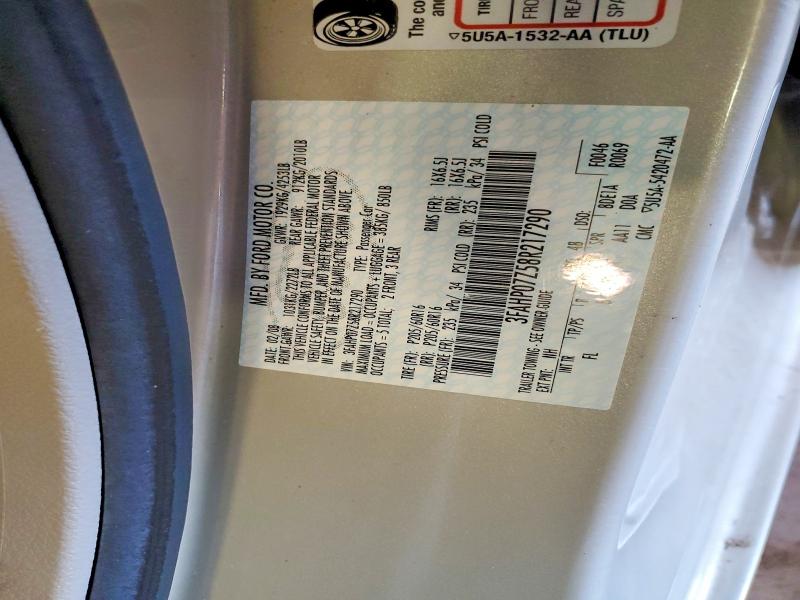 2008 Ford Fusion მანქანა იყიდება აუქციონზე, vin: 3FAHP07Z58R217290, აუქციონის ნომერი: 59673496