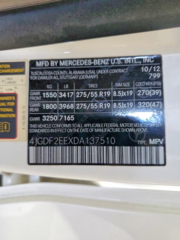59815326 :رقم المزاد ، 4JGDF2EEXDA137510 vin ، 2013 Mercedes-benz Gl مزاد بيع