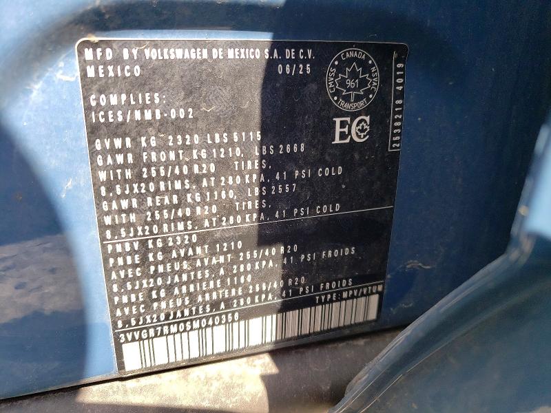 58684296 :رقم المزاد ، 3VVGR7RM0SM040356 vin ، 2025 Volkswagen Tiguan مزاد بيع
