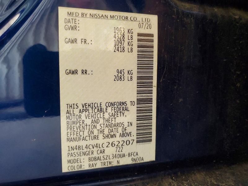 2020 Nissan Altima მანქანა იყიდება აუქციონზე, vin: 1N4BL4CV4LC262207, აუქციონის ნომერი: 59386856