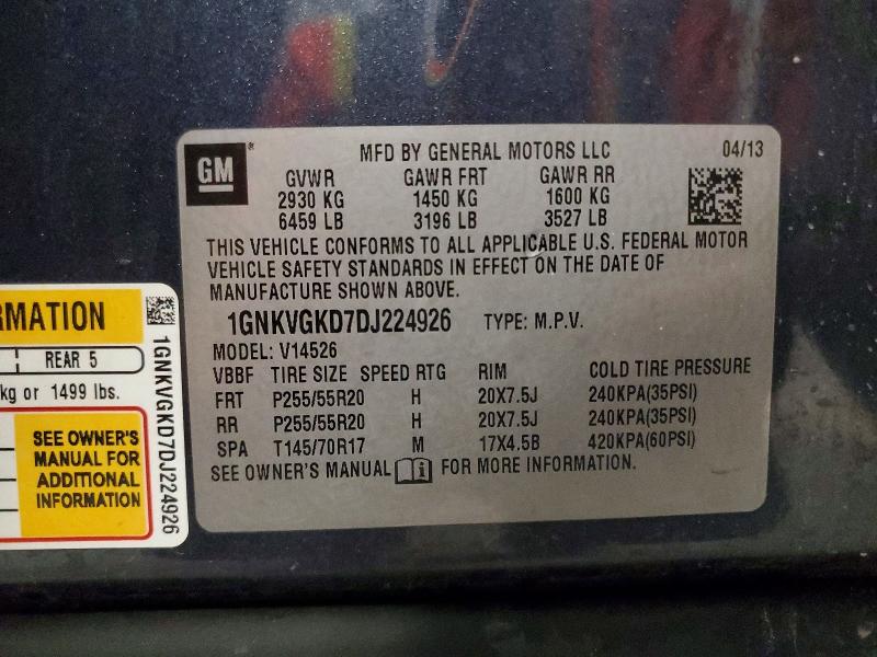 Продаж на аукціоні авто 2013 Chevrolet Traverse, vin: 1GNKVGKD7DJ224926, номер лоту: 59998986