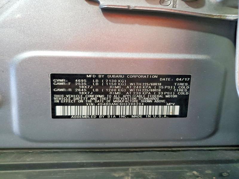 63318976 :رقم المزاد ، 4S4BSANC6H3398204 vin ، 2017 Subaru Outback مزاد بيع