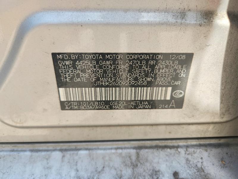 Aukcja sprzedaży 2009 Lexus Is 250, vin: JTHBK262092092458, numer aukcji: 62113526