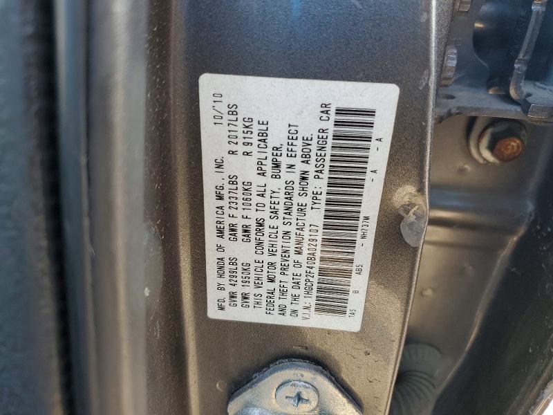 Aukcja sprzedaży 2011 Honda Accord, vin: 1HGCP2F40BA029107, numer aukcji: 62258866