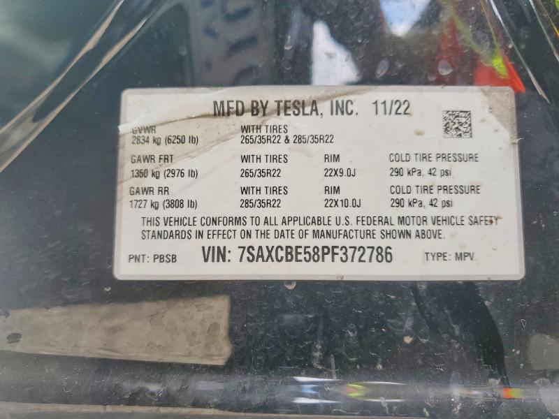 2023 Tesla Model X მანქანა იყიდება აუქციონზე, vin: 7SAXCBE58PF372786, აუქციონის ნომერი: 60089356