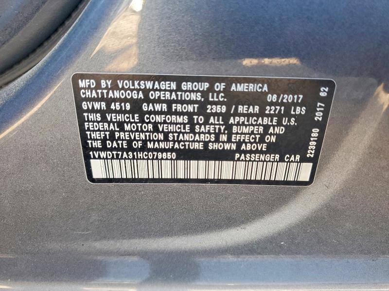 Aukcja sprzedaży 2017 Volkswagen Passat, vin: 1VWDT7A31HC079650, numer aukcji: 59830966