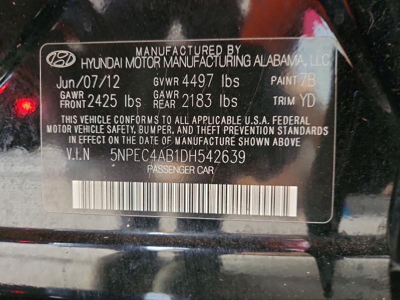 2013 Hyundai Sonata მანქანა იყიდება აუქციონზე, vin: 5NPEC4AB1DH542639, აუქციონის ნომერი: 60611316