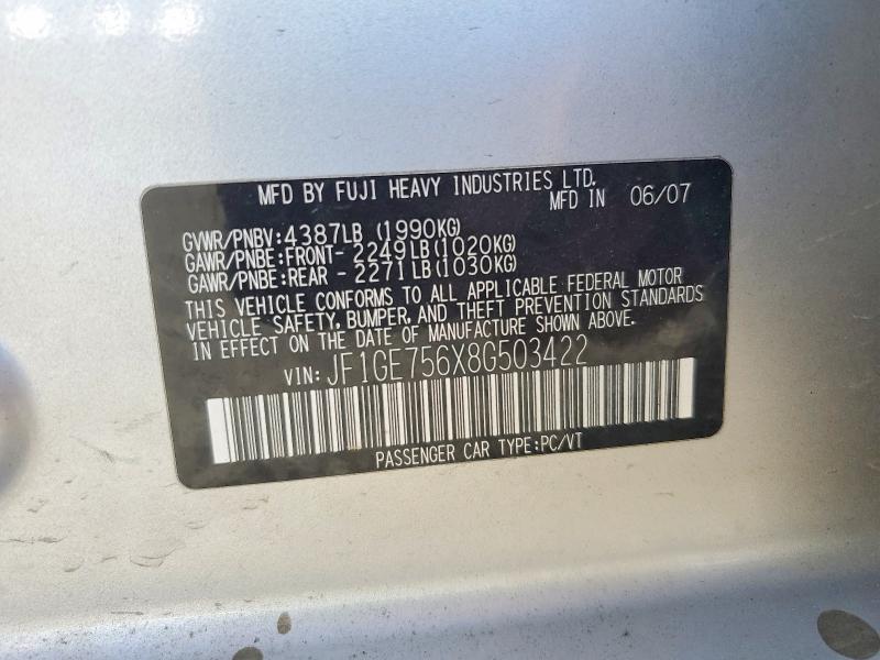 59951346 :رقم المزاد ، JF1GE756X8G503422 vin ، 2008 Subaru Impreza مزاد بيع