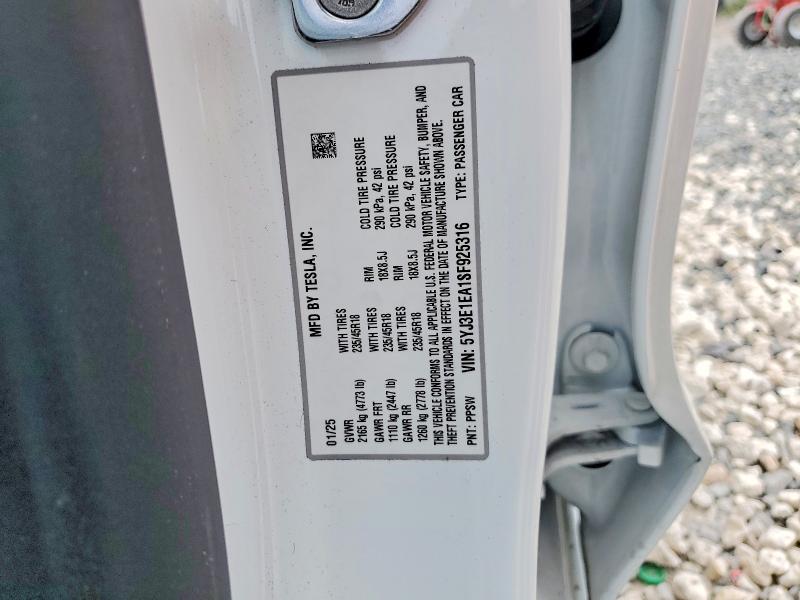 Aukcja sprzedaży 2025 Tesla Model 3, vin: 5YJ3E1EA1SF925316, numer aukcji: 61173096
