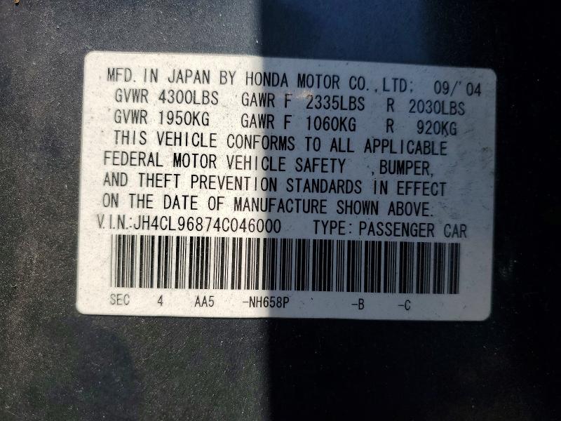 Продаж на аукціоні авто 2004 Acura Tsx, vin: JH4CL96874C046000, номер лоту: 61387346