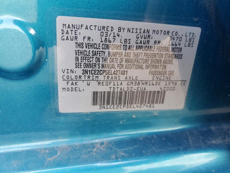 61475306 :رقم المزاد ، 3N1CE2CP5EL427481 vin ، 2014 Nissan Versa Note مزاد بيع