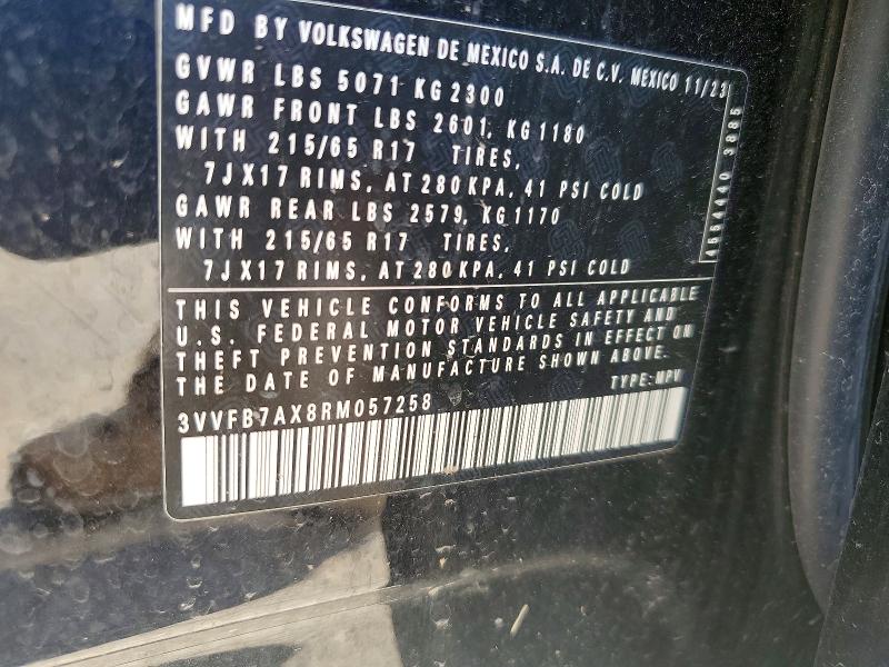 Aukcja sprzedaży 2024 Volkswagen Tiguan, vin: 3VVFB7AX8RM057258, numer aukcji: 63295996