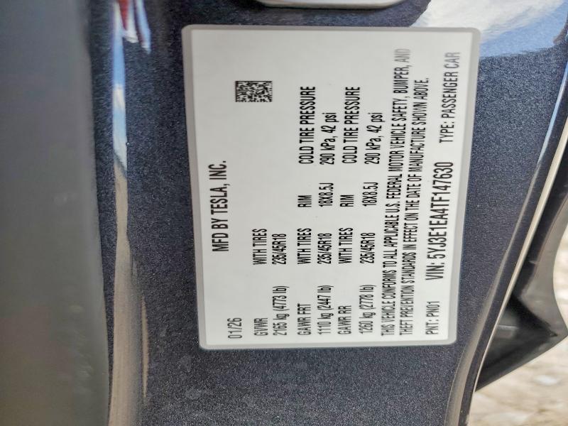 Aukcja sprzedaży 2026 Tesla Model 3, vin: 5YJ3E1EA4TF147630, numer aukcji: 60397956