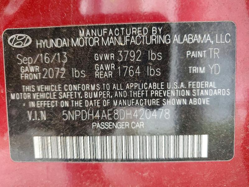 Продаж на аукціоні авто 2013 Hyundai Elantra, vin: 5NPDH4AE8DH420478, номер лоту: 59782126