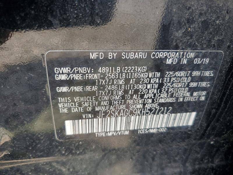 Продажа на аукционе авто 2019 Subaru Forester, vin: JF2SKAGC9KH527212, номер лота: 61493026