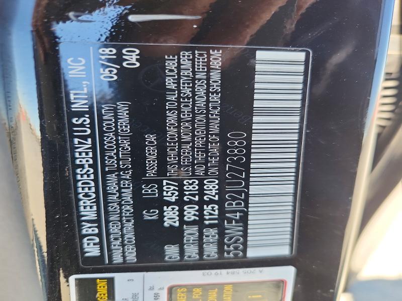 62871846 :رقم المزاد ، 55SWF4JB2JU273880 vin ، 2018 Mercedes-benz C مزاد بيع