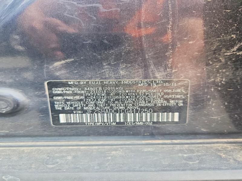 Aukcja sprzedaży 2012 Subaru Forester, vin: JF2SHADC1CG417250, numer aukcji: 62714186