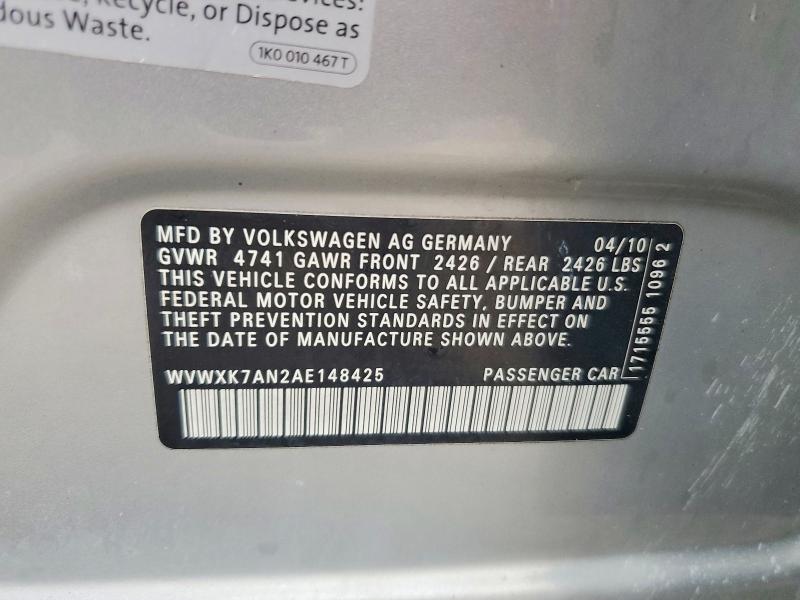 59823906 :رقم المزاد ، WVWXK7AN2AE148425 vin ، 2010 Volkswagen Passat مزاد بيع