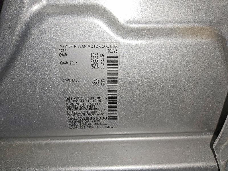 Продажа на аукционе авто 2025 Nissan Altima, vin: 1N4BL4DV1SN356000, номер лота: 62317056