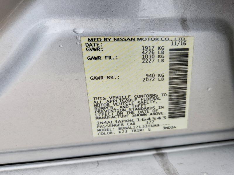2017 Nissan Altima მანქანა იყიდება აუქციონზე, vin: 1N4AL3APXHC164543, აუქციონის ნომერი: 59861326