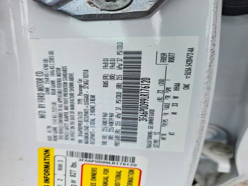 60314146 :رقم المزاد ، 3FA6P0D99LR176120 vin ، 2020 Ford Fusion مزاد بيع