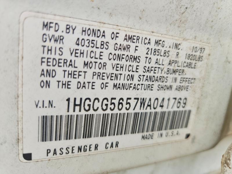Aukcja sprzedaży 1998 Honda Accord, vin: 1HGCG5657WA041769, numer aukcji: 60692456