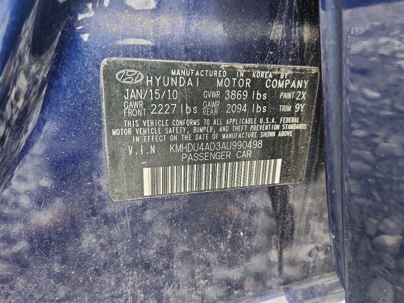 60292346 :رقم المزاد ، KMHDU4AD3AU990498 vin ، 2010 Hyundai Elantra مزاد بيع