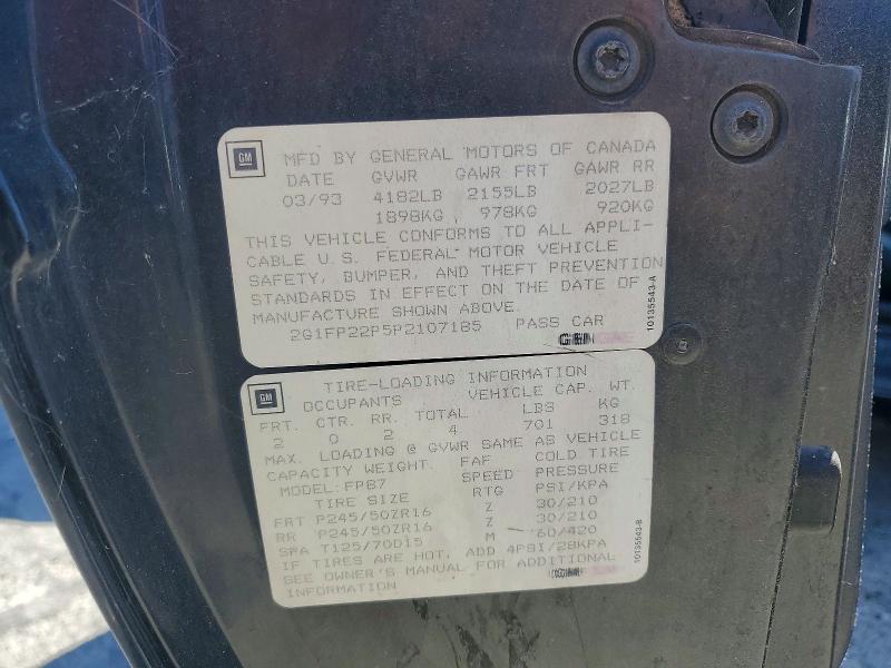 Продаж на аукціоні авто 1993 Chevrolet Camaro, vin: 2G1FP22P5P2107185, номер лоту: 60718716
