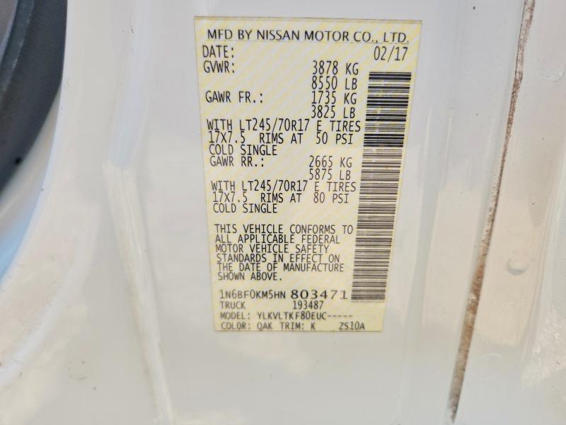 60838166 :رقم المزاد ، 1N6BF0KM5HN803471 vin ، 2017 Nissan Nv 1500 مزاد بيع
