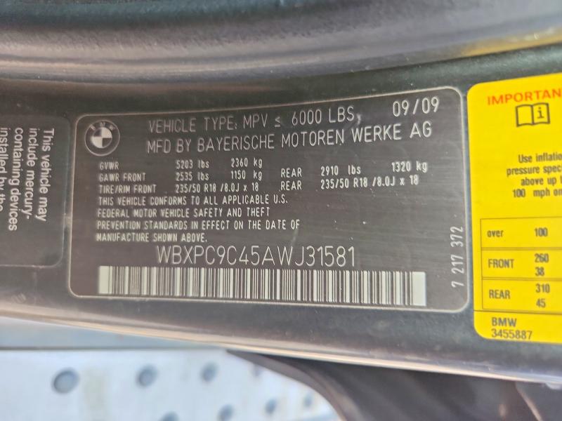 59354556 :رقم المزاد ، WBXPC9C45AWJ31581 vin ، 2010 Bmw X3 مزاد بيع