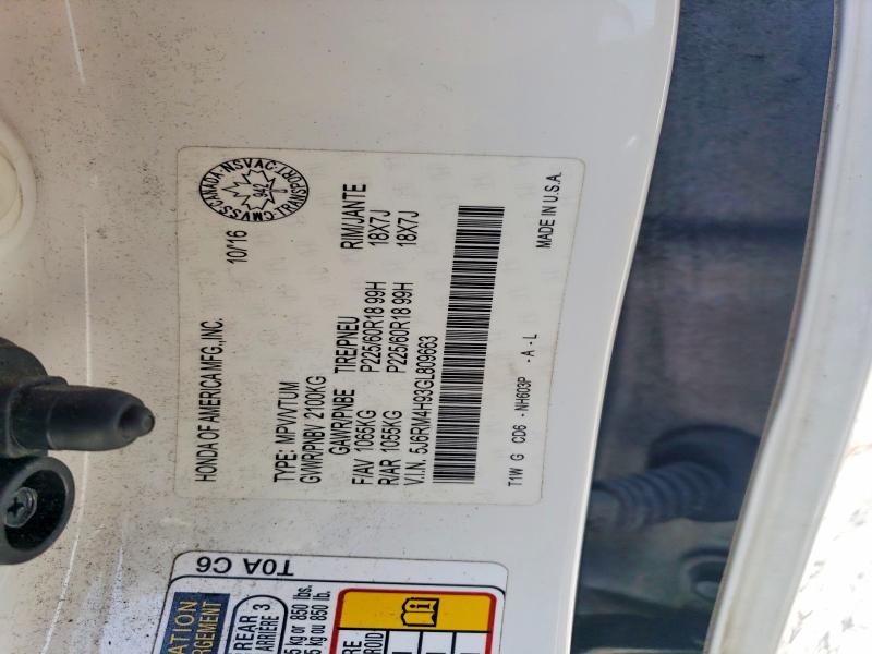 2016 Honda Cr-v მანქანა იყიდება აუქციონზე, vin: 5J6RM4H93GL809663, აუქციონის ნომერი: 61931356