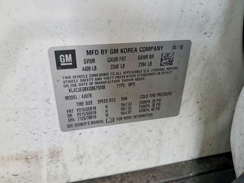 2016 Buick Encore მანქანა იყიდება აუქციონზე, vin: KL4CJESBXGB679208, აუქციონის ნომერი: 62888136