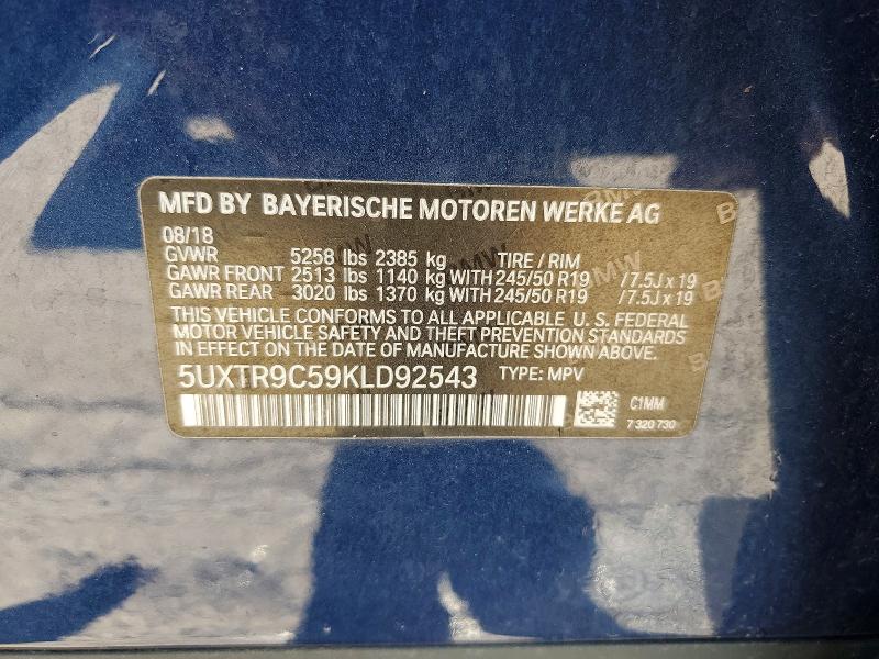 Продаж на аукціоні авто 2019 Bmw X3, vin: 5UXTR9C59KLD92543, номер лоту: 62566466