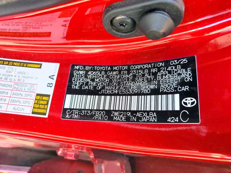 Продажа на аукционе авто 2025 Toyota Corolla Hybrid, vin: JTDBCMFE5S3091780, номер лота: 61639926