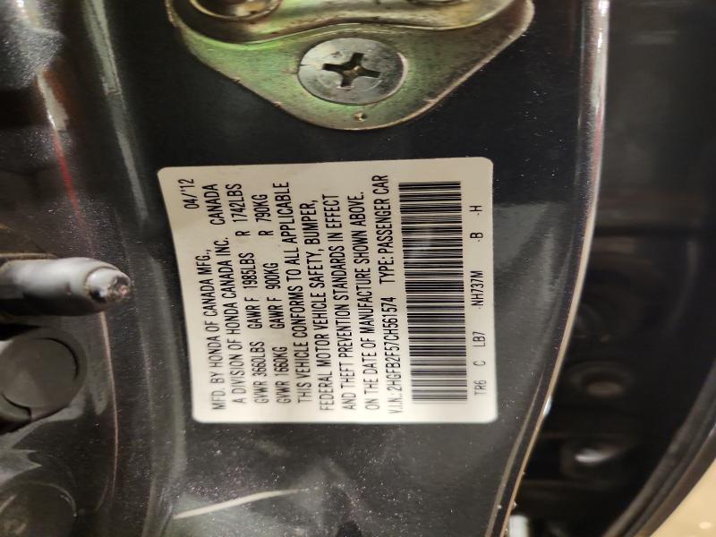 60114606 :رقم المزاد ، 2HGFB2F57CH561574 vin ، 2012 Honda Civic مزاد بيع