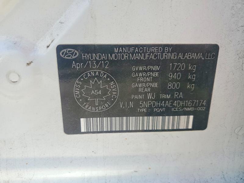 Продажа на аукционе авто 2013 Hyundai Elantra, vin: 5NPDH4AE4DH167174, номер лота: 58405056