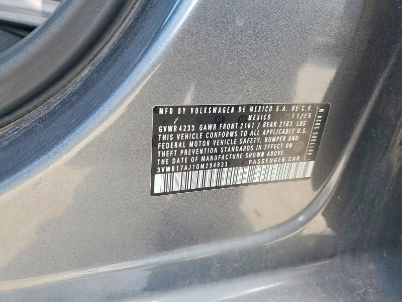 2016 Volkswagen Jetta მანქანა იყიდება აუქციონზე, vin: 3VWB17AJ1GM294633, აუქციონის ნომერი: 63411806