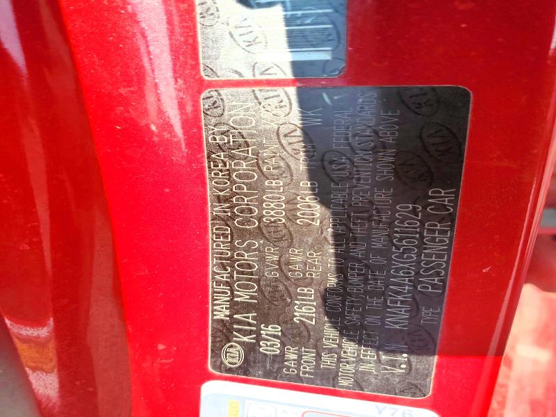55081966 :رقم المزاد ، KNAFK4A6XG5611629 vin ، 2016 Kia Forte مزاد بيع