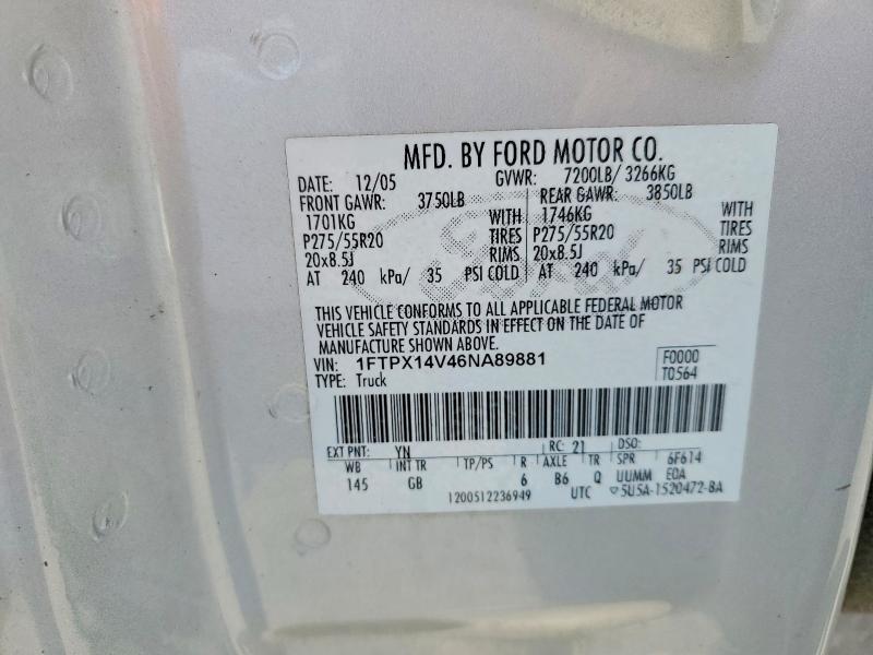 Aukcja sprzedaży 2006 Ford F150, vin: 1FTPX14V46NA89881, numer aukcji: 60886626