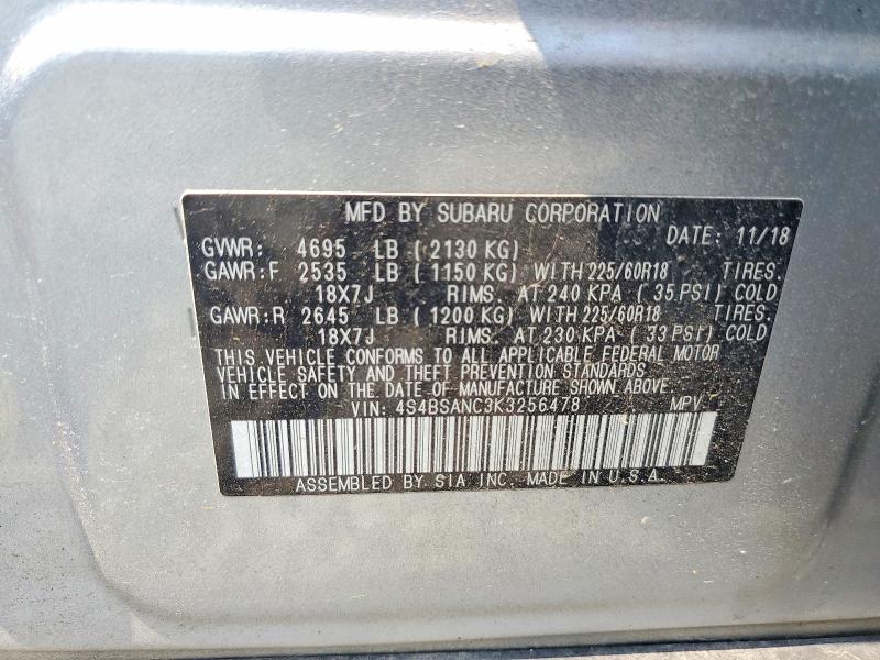 2019 Subaru Outback მანქანა იყიდება აუქციონზე, vin: 4S4BSANC3K3256478, აუქციონის ნომერი: 61283546