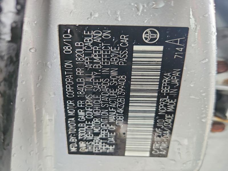 62703856 :رقم المزاد ، JTDBT4K32B1399408 vin ، 2011 Toyota Yaris مزاد بيع