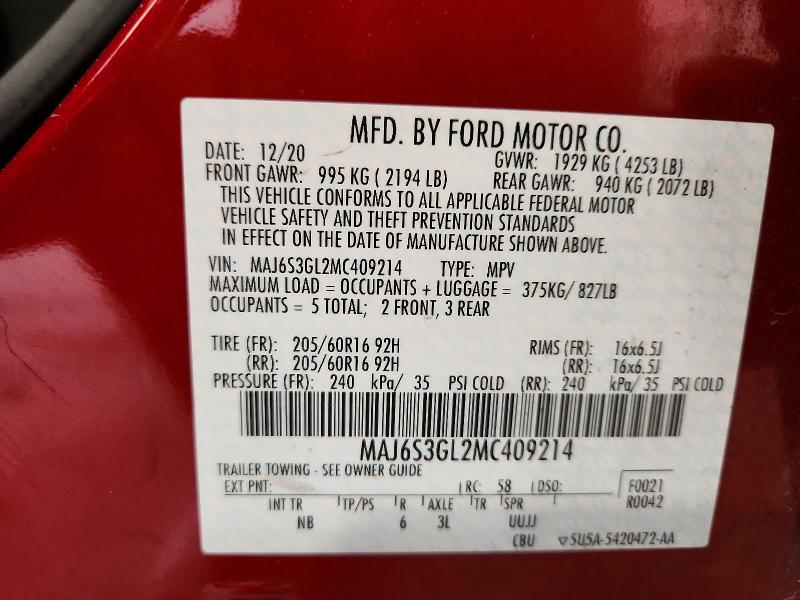 Продаж на аукціоні авто 2021 Ford Ecosport, vin: MAJ6S3GL2MC409214, номер лоту: 59019526