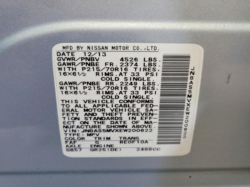 Aukcja sprzedaży 2014 Nissan Rogue Select, vin: JN8AS5MVXEW200622, numer aukcji: 61610316