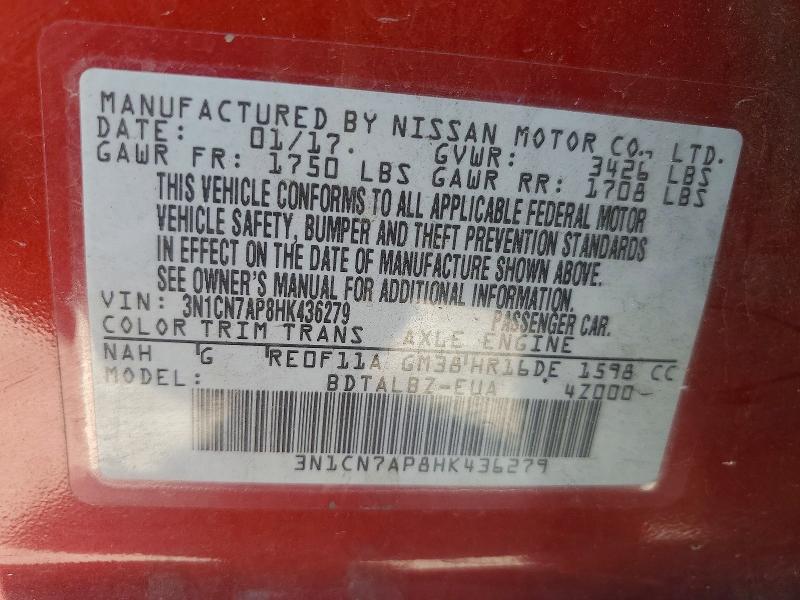 Auction sale of the 2017 Nissan Versa, vin: 3N1CN7AP8HK436279, lot number: 59285246