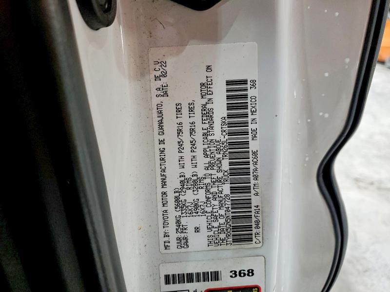 59953066 :رقم المزاد ، 3TYRX5GN5NT047728 vin ، 2022 Toyota Tacoma مزاد بيع